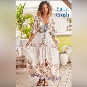 Jaase for Salty Crush Cream and Blue Floral Maxi Dress Sz XS NWT